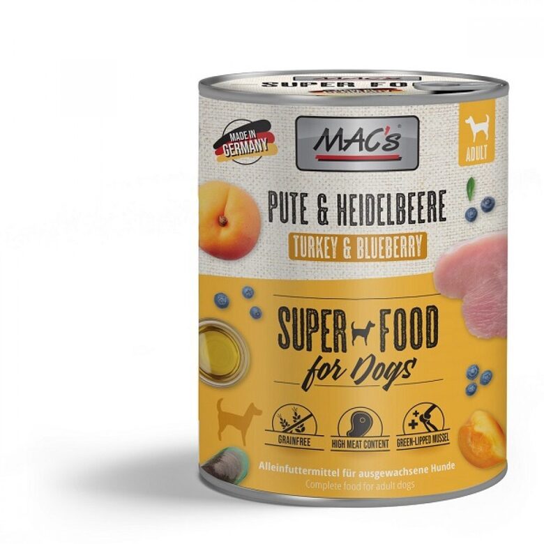 MAC's Dog Pute & Heidelbeere - konservi suņiem ar tītara gaļu & mellenēm 400 g